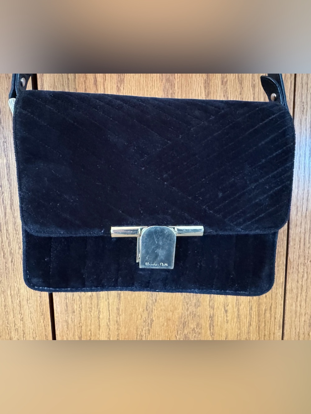 Black Velvet Shoulder Bag with Gold-Tone Clasp